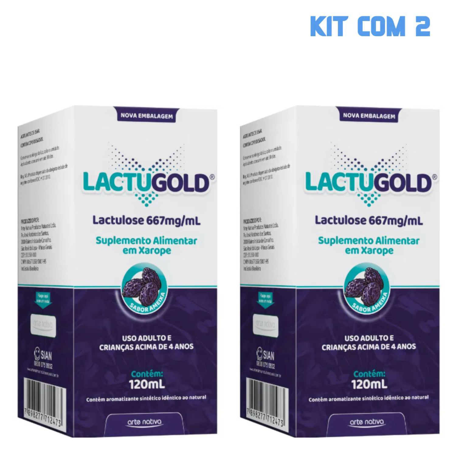 Lactugold Ameixa 120ml lactulose para intestino Kit com 2
