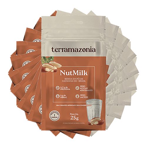Bebida Vegetal de Castanha do Pará em Pó NutMilk 25g Terramazônia 10 Sachês Bebida Vegetal de Castanha do Pará em Pó NutMilk 25g Terramazônia 10 Sachês