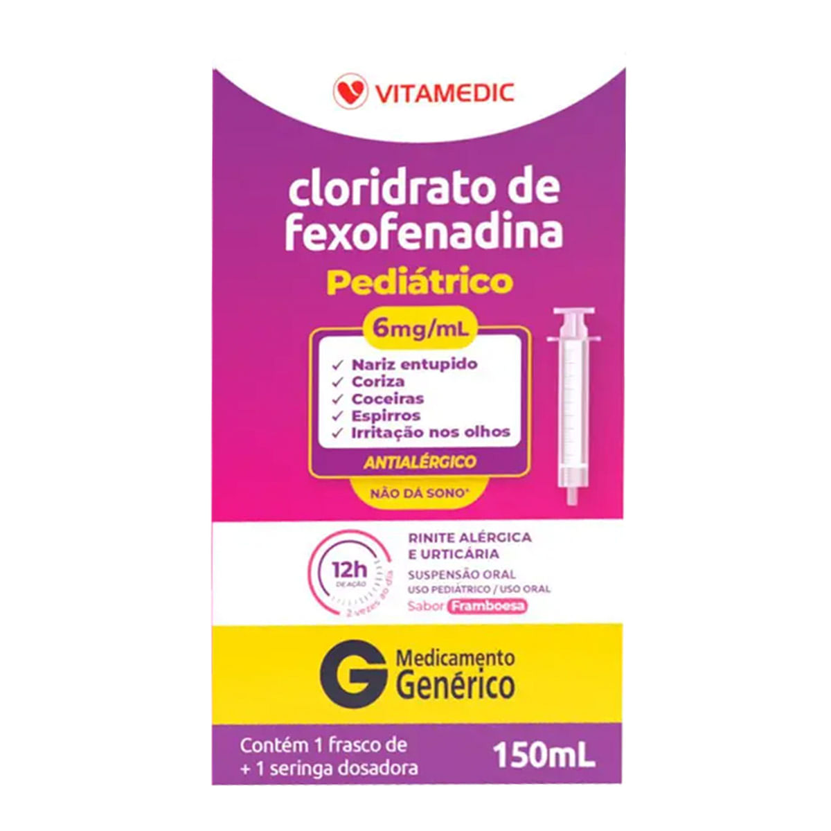 Antialérgico Cloridrato de Fexofenadina 6mg/ml Genérico Vitamedic 150ml Xarope