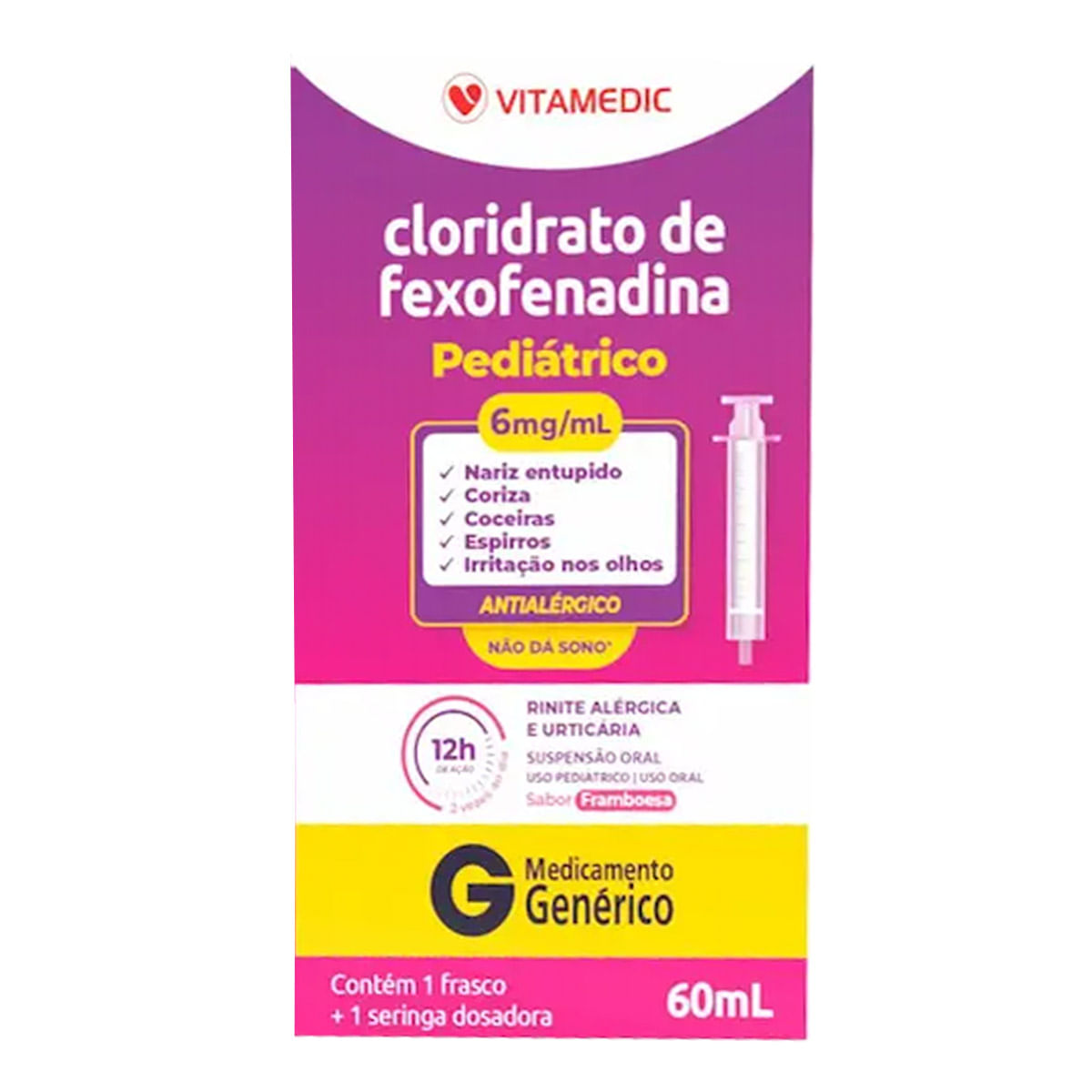 Antialérgico Fexofenadina 6mg/ml Genérico Vitamedic 60ml Suspensão Oral