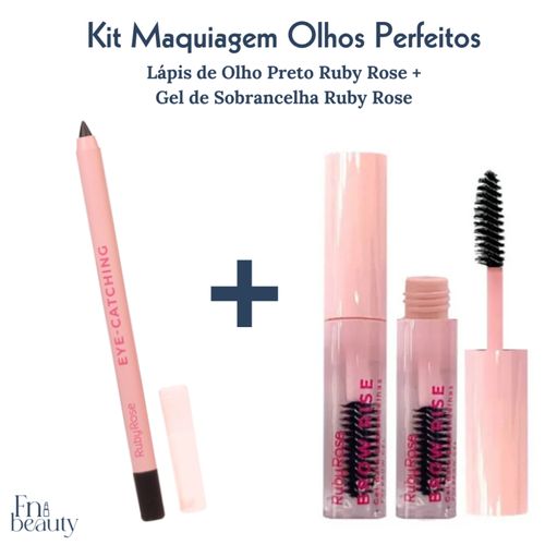 Kit de Maquiagem Lápis de Olho de Olho Preto Ruby Rose + Gel de Sobrancelha Brow Rise Ruby Rose 8,3g