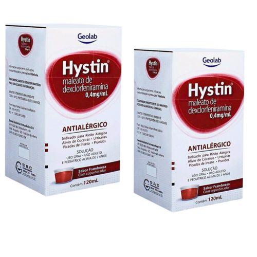 KIT  de 2 hystin sabor franboesa 120ml adulto e pediatrico antialérgico