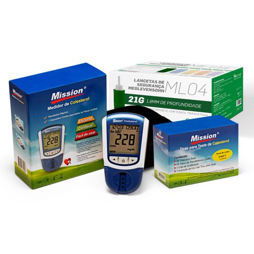 Monitor Lipídico Mission + 25 Tiras de Colesterol + 100 lancetas NR32 21G Monitor Lipídico Mission + 25 Tiras de Colesterol + 100 lancetas NR32 21G