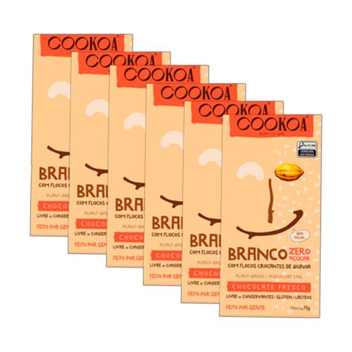 Kit 6X: Chocolate Branco Crocante Zero Açúcar Vegano Cookoa 75g Kit 6X: Chocolate Branco Crocante Zero Açúcar Vegano Cookoa 75g