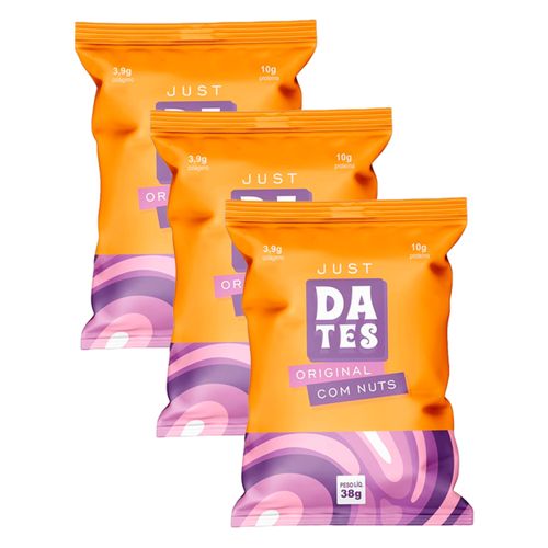 Kit 3X: Barra de Proteína Just Original com Nuts Sem Açúcar Let's Dates 38g