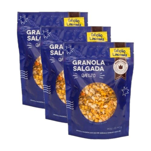 Kit 3X: Granola Salgada Queijo Sem Glúten Miss Croc 140g