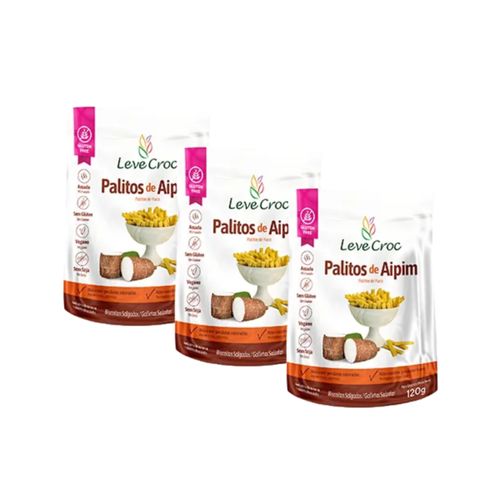 Kit 3X: Biscoito Palito Aipim Sem Glúten Leve Croc 120g