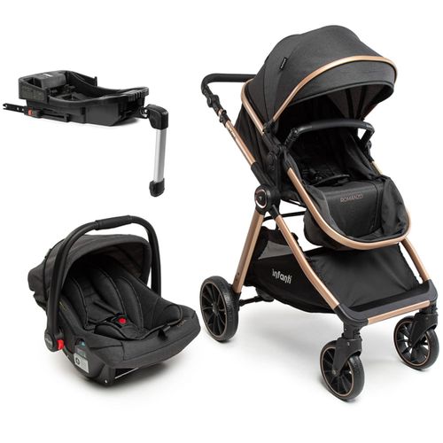 Carrinho com Bebê Conforto e Base Isofix Travel System Trio Romanzo Preto Bronze - Infanti