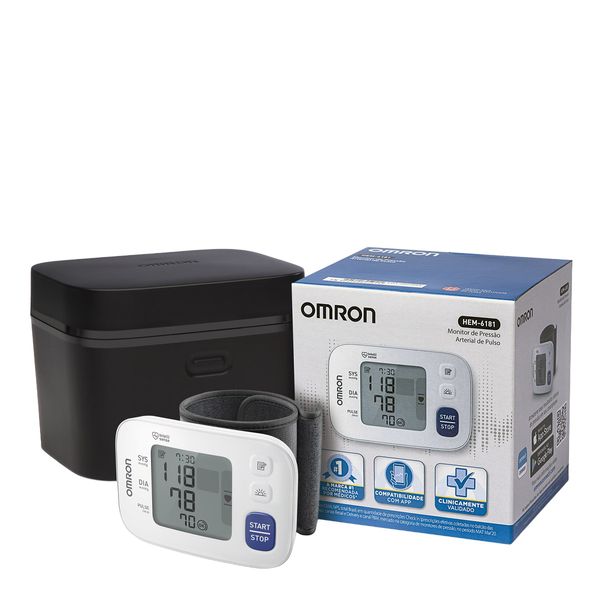 Aparelho de Pressão Pulso Omron HEM-6181 Digital Portátil para Hipertensos