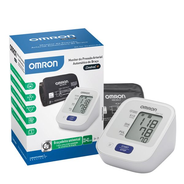 Aparelho de Pressão Braço Omron HEM-7122 Monitor de Pressão Arterial de Braço Control+ OMRON HEM-7122
