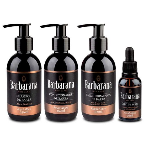 Kit Shampoo + Condicionador + Balm + Óleo para Barba Royal Allure Barbarana