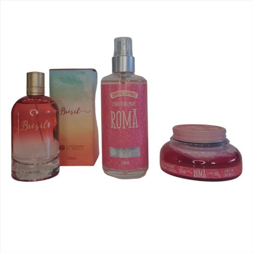 Kit L'occitane Colonia Brésil+Spray Roma+Geleia Hidra Romã Kit L'occitane Colonia Brésil+Spray Roma+Geleia Hidra Romã