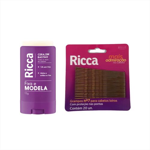 Kit Ricca Cera Fixadora Em Bastão + Grampo Cabelo Loiro 20un Kit Ricca Cera Fixadora Em Bastão + Grampo Cabelo Loiro 20un