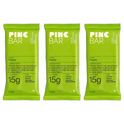 Kit 3X: Barra de Proteína Pistache Sem Açúcar Pinc Bar 50g