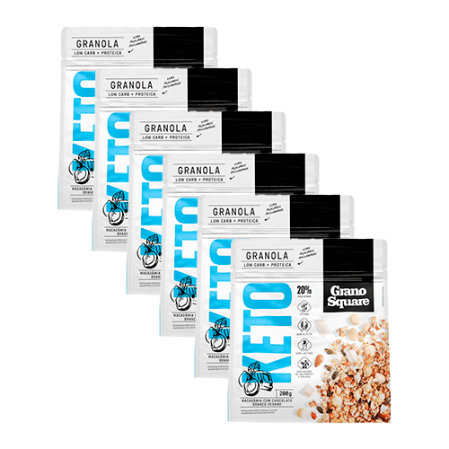 Kit 6X: Granola Keto Macadâmia com Chocolate Branco Sem Glúten GranoSquare 200g