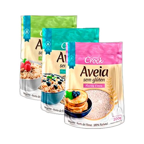 Kit 3 Aveia em Flocos Sem Glúten Leve Croc: Grossos, Médios, Finos