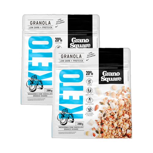 Kit 2X: Granola Keto Macadâmia com Chocolate Branco Sem Glúten GranoSquare 200g
