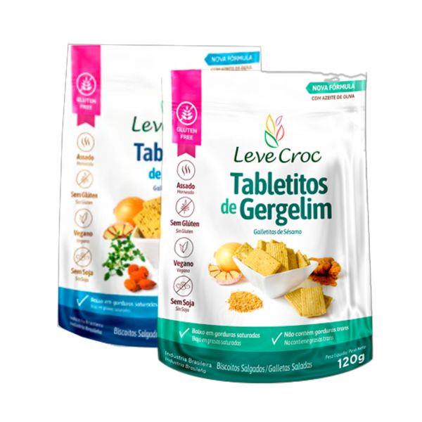 Kit 2 Biscoitos Tabletito Sem Glúten Leve Croc: Chia, Gergelim