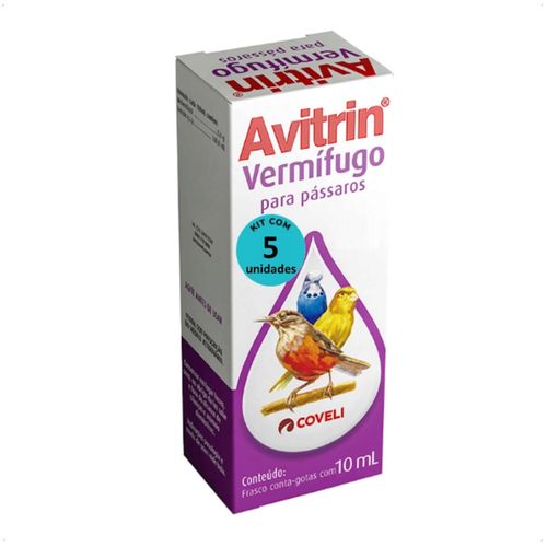 AVITRIN VERMÍFUGO 10ML COVELI PARA PÁSSAROS KIT COM 5 AVITRIN VERMÍFUGO 10ML COVELI PARA PÁSSAROS KIT COM 5