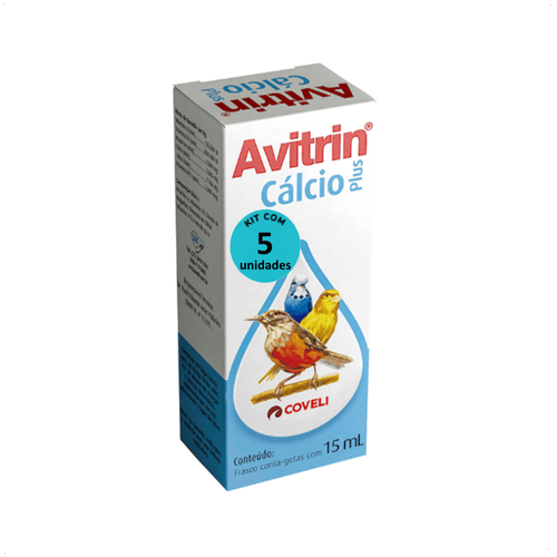 AVITRIN CÁLCIO PLUS 15ML COVELI SUPLEMENTO PARA AVES E PÁSSAROS ORNAMENTAIS KIT COM 5