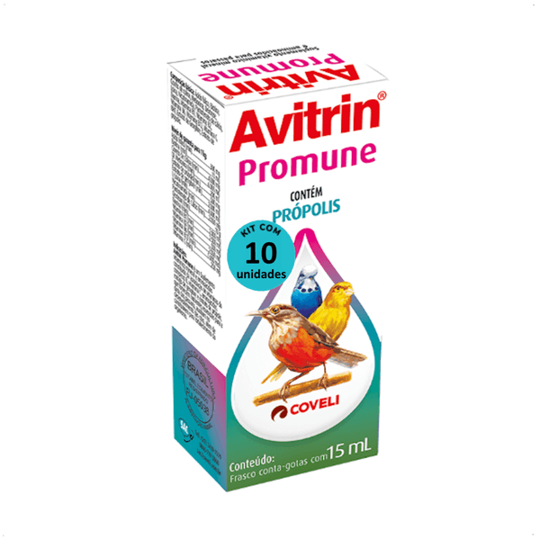 AVITRIN PROMUNE 15ML COVELI SUPLEMENTO PARA PÁSSAROS KIT COM 10