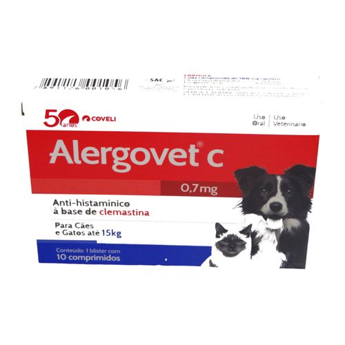 ALERGOVET C 0,7MG COM 10 COMPRIMIDOS COVELI PARA CÃES E GATOS ATÉ 15KG ALERGOVET C 0,7MG COM 10 COMPRIMIDOS COVELI PARA CÃES E GATOS ATÉ 15KG