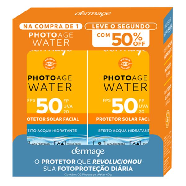 Kit Protetor Solar Facial Dermage FPS 50 Photoage Water 40g 2 Unidades