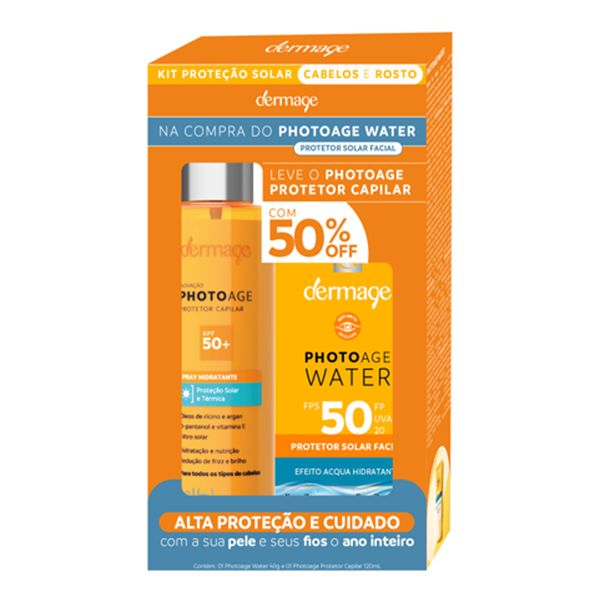Kit Protetor Solar Dermage FPS 50 Photoage Water Facial 40g + Capilar 120ml