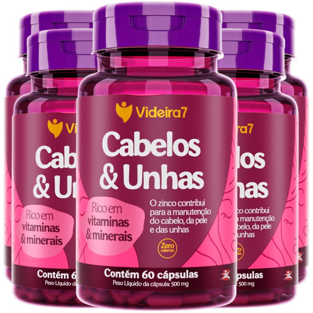 KIT 5 CABELOS E UNHAS RICO EM VITAMINAS E MINERAIS 60 CAPSULAS CADA ...