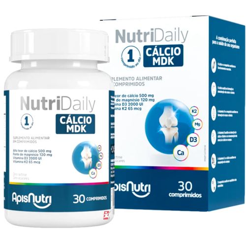NUTRIDAILY CALCIO MDK - CÁLCIO + MAGNÉSIO + VIT. K2 + VIT. D3 30 COMPRIMIDOS 1 AO DIA - APISNUTRI NUTRIDAILY CALCIO MDK - CÁLCIO + MAGNÉSIO + VIT. K2 + VIT. D3 30 COMPRIMIDOS 1 AO DIA - APISNUTRI