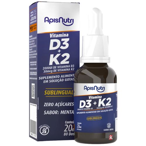 VITAMINA D3 + VITAMINA K2 GOTAS 80 DOSES POR FRASCO MENTA 20ML - APISNUTRI VITAMINA D3 + VITAMINA K2 GOTAS 80 DOSES POR FRASCO MENTA 20ML - APISNUTRI