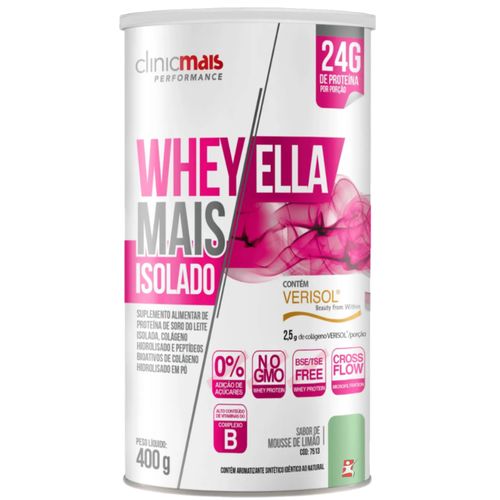 WHEY ELLA MAIS ISOLADO + COLÁGENO VERISOL 24G DE PROTEÍNA POR DOSE MOUSSE DE LIMÃO 400G CLINICMAIS WHEY ELLA MAIS ISOLADO + COLÁGENO VERISOL 24G DE PROTEÍNA POR DOSE MOUSSE DE LIMÃO 400G CLINICMAIS
