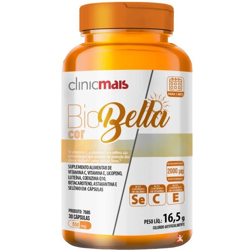 BIOBELLA COR BETACAROTENO + COENZIMA Q10 + LUTEÍNA + ASTAXANTINA + LICOPENO + VITAMINAS 30 CAPS - CLINICMAIS