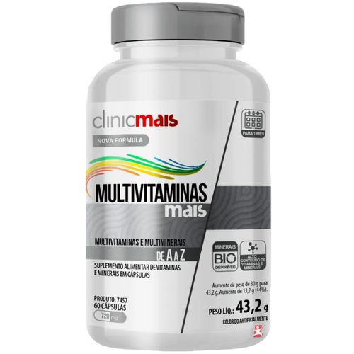 MULTIVITAMINAS MAIS MULTIMINERAIS DE A-Z 60 CAPSULAS - CLINICMAIS MULTIVITAMINAS MAIS MULTIMINERAIS DE A-Z 60 CAPSULAS - CLINICMAIS