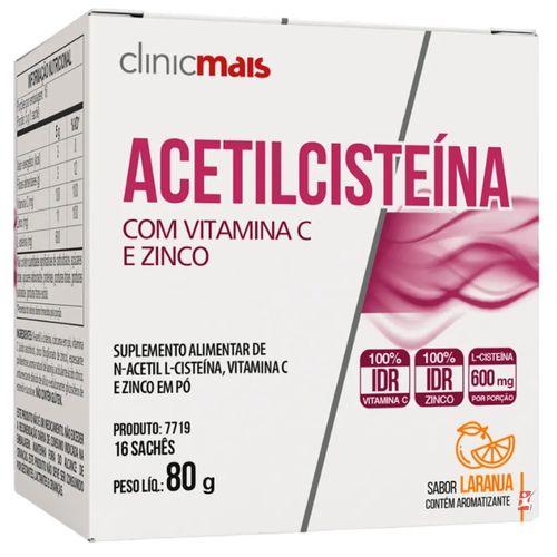 ACETILCISTEINA 600MG + VIT. C + ZINCO - LARANJA 16 SACHÊS - CLINICMAIS