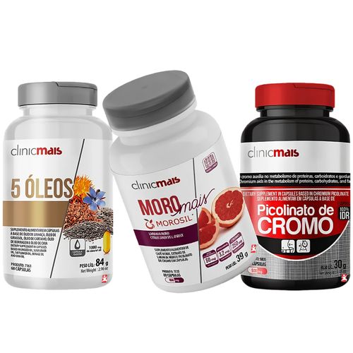 KIT SLIM FIT - 5 ÓLEOS + PICOLINATO DE CROMO + MORO MAIS MOROSIL - CLINICMAIS