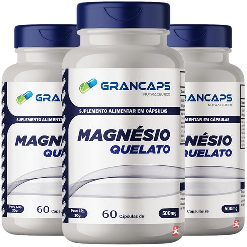 KIT 3 MAGNÉSIO QUELATO 100% PURO SUPER MINERAL TOTAL 180 CÁPSULAS - GRANCAPS KIT 3 MAGNÉSIO QUELATO 100% PURO SUPER MINERAL TOTAL 180 CÁPSULAS - GRANCAPS