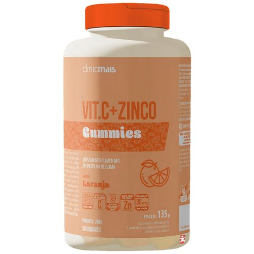 GUMMIES DE VITAMINA C + ZINCO SABOR LARANJA 30 GOMAS - CLINICMAIS