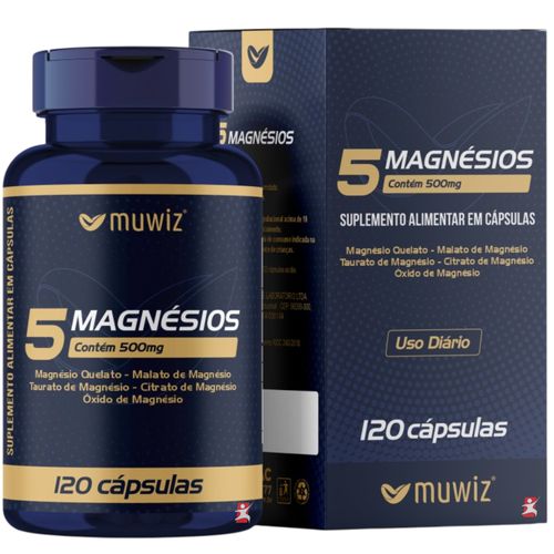 5 MAGNESIOS QUELATO + MALATO + TAURATO + CITRATO + ÓXIDO 120 CAPSULAS - MUWIZ
