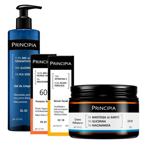 Kit-Principia-Gel-de-Limpeza-GL-02-350g--Hidratante-CH-01-50g--Serum-VC-10-30ml--Protetor-Solar-FPS-60-PS-01-40ml Kit-Principia-Gel-de-Limpeza-GL-02-350g--Hidratante-CH-01-50g--Serum-VC-10-30ml--Protetor-Solar-FPS-60-PS-01-40ml