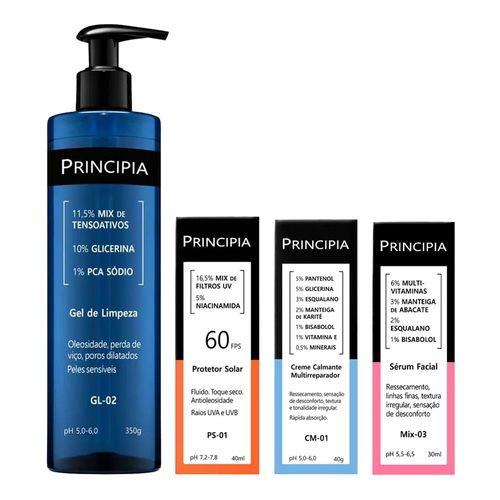 Kit-Principia-Gel-de-Limpeza-GL-02-350g--Serum-MIX-03-30ml--Creme-Cm-01-40g--Protetor-Solar-FPS-60-PS-01-40ml Kit-Principia-Gel-de-Limpeza-GL-02-350g--Serum-MIX-03-30ml--Creme-Cm-01-40g--Protetor-Solar-FPS-60-PS-01-40ml