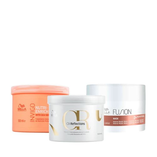 Kit Wella Cronograma Capilar - Enrich Invigo + Oil Reflection + Fusion 500ml NULO Kit Wella Cronograma Capilar - Enrich Invigo + Oil Reflection + Fusion 500ml NULO