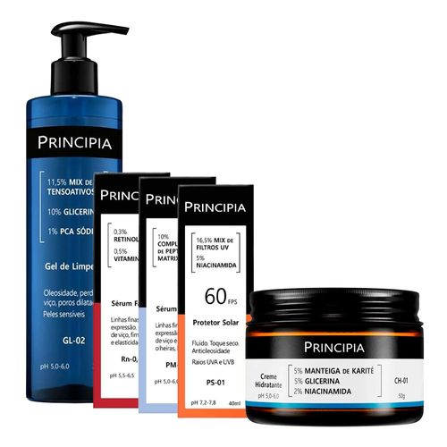 Kit-Principia-Gel-de-Limpeza-GL-02-350g--Hidratante-CH-01-50g--Serum-Rn-03-30ml--Serum-Pm-10-30ml--Protetor-Solar-FPS-60-PS-01-40ml Kit-Principia-Gel-de-Limpeza-GL-02-350g--Hidratante-CH-01-50g--Serum-Rn-03-30ml--Serum-Pm-10-30ml--Protetor-Solar-FPS-60-PS-01-40ml