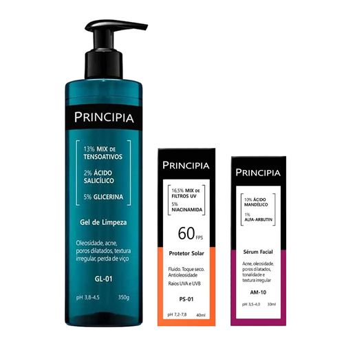 Kit-Principia-Gel-De-Limpeza-Gl-01-350g--Serum-AM-10-30ml--Protetor-Solar-FPS-60-PS-01-40ml