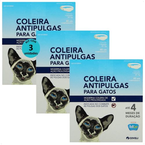 COLEIRA ANTIPULGAS BULLCAT PARA GATOS 40CM E 15G COVELI KIT COM 3