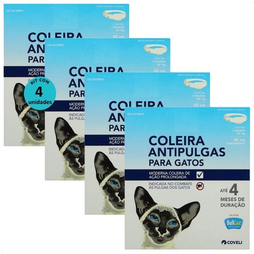 COLEIRA ANTIPULGAS BULLCAT PARA GATOS 40CM E 15G COVELI KIT COM 4