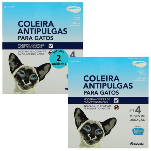 COLEIRA ANTIPULGAS BULLCAT PARA GATOS 40CM E 15G COVELI KIT COM 2