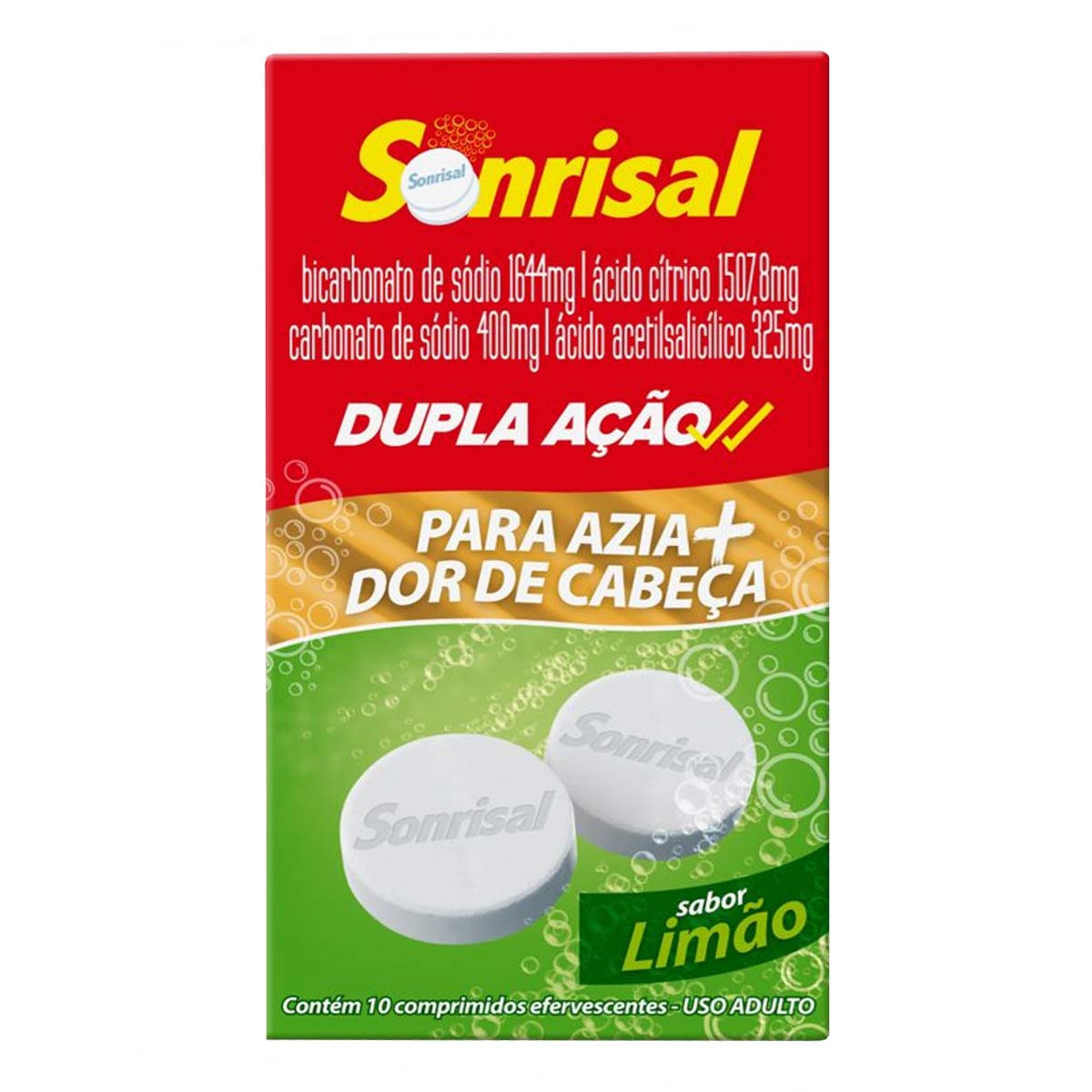 Antiácido e Analgésico Sonrisal Limão Dupla Ação 10 Comprimidos Efervescentes