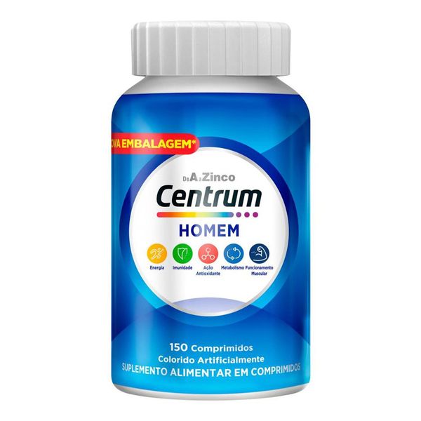 Suplemento Alimentar Centrum Gender Homem A a Zinco Vitaminas e Minerais 150 Comprimidos