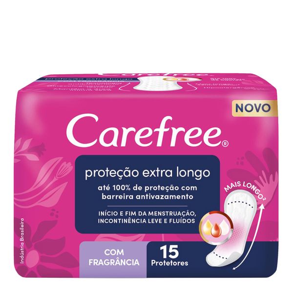 Protetor Diário Carefree Proteção Extra sem Abas Longo com Perfume 15 Unidades